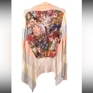 Open front striped sweater w/floral graphic back British import